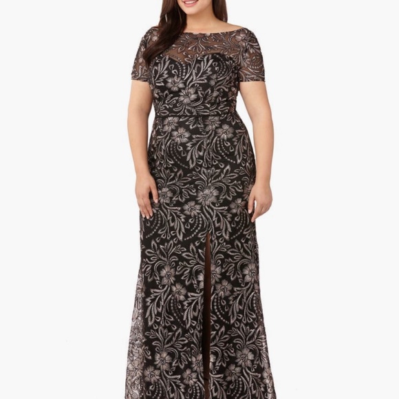New JS Collections Embroidered Trumpet Gown in Black/Pink (SZ 18) - Picture 1 of 6